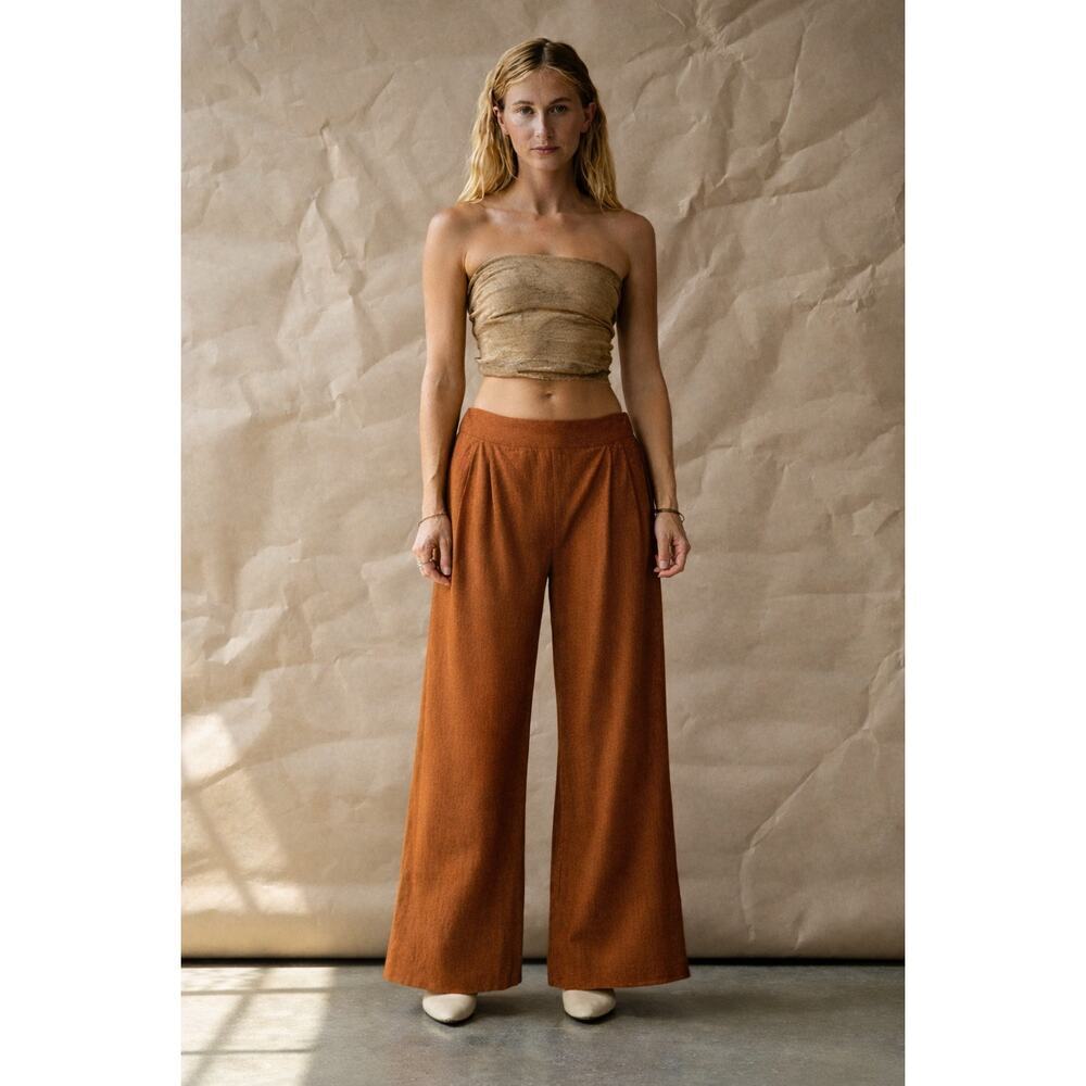 Juliette Fabbri Wide Leg Pleated Cotton Pants Rust Orange Size 1 / Small
